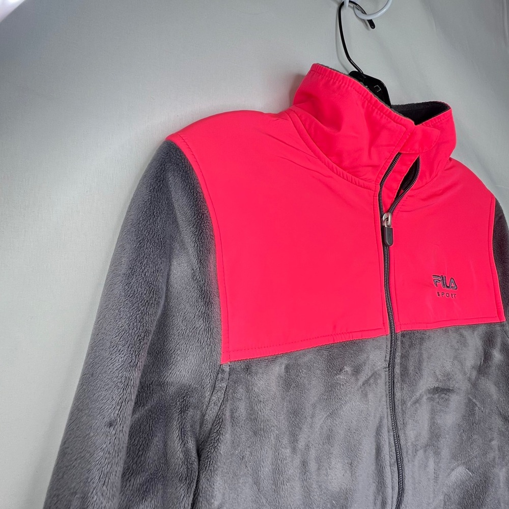Fila Grey‎ Pink Fleece Jacket Womens Medium Full Zip Sporty Athleisure Gorpcore